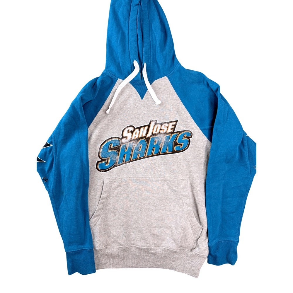 Hands High San Jose Sharks Mens Small Hoodie Teal Grey NHL Raglan Pullover SJS